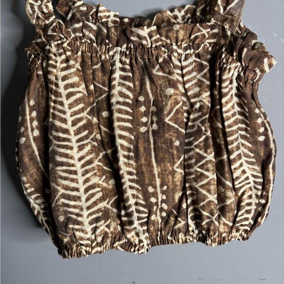 Elan Brown and White Printed Cropped Tank With Ruffle Straps Size Medium - Picture 2 of 6
